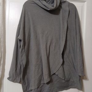 Oversized Grey Waffle-Knit Cowl Neck Women's Sweater